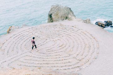 woman walking on labyrinth